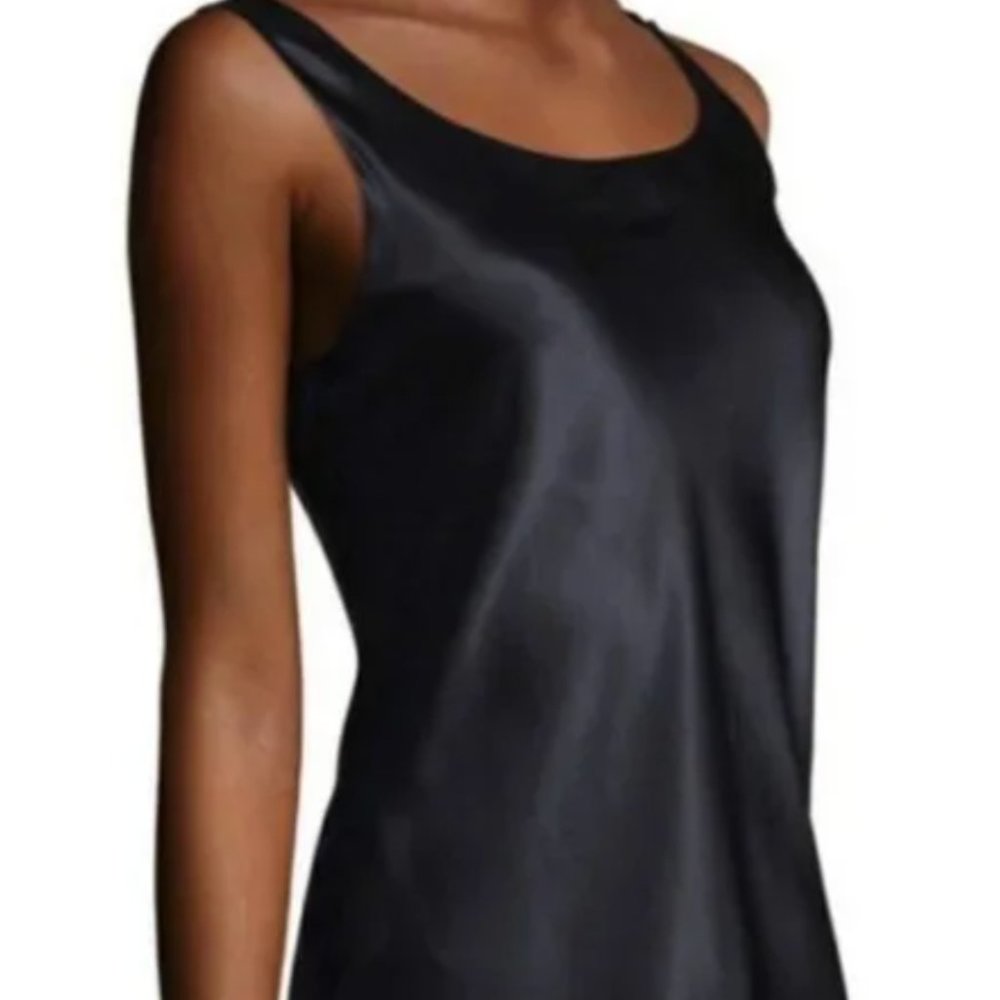 Lafayette 148 New York Black 100% Silk Double Georgette Bias Tank Top-Size 12